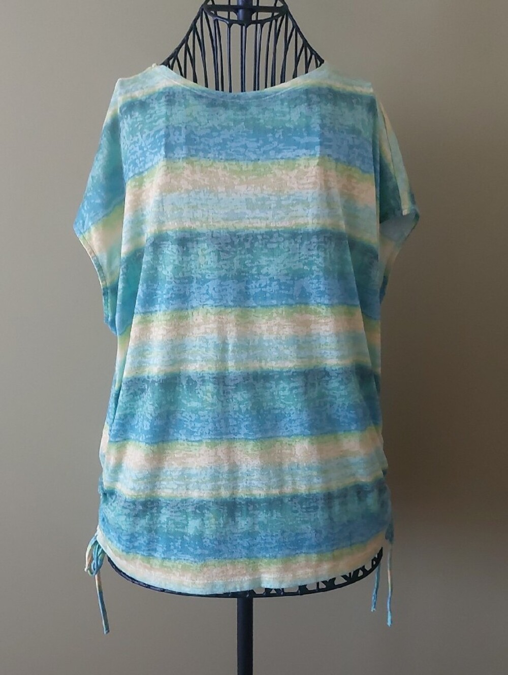 LAURA, Everyday Striped Blue, Green & Yellow Women's Tunic - Picture 3 of 13